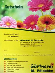 Gärtnerei-Gutschein für Pflanzen, Blumen oder Dekoartikel